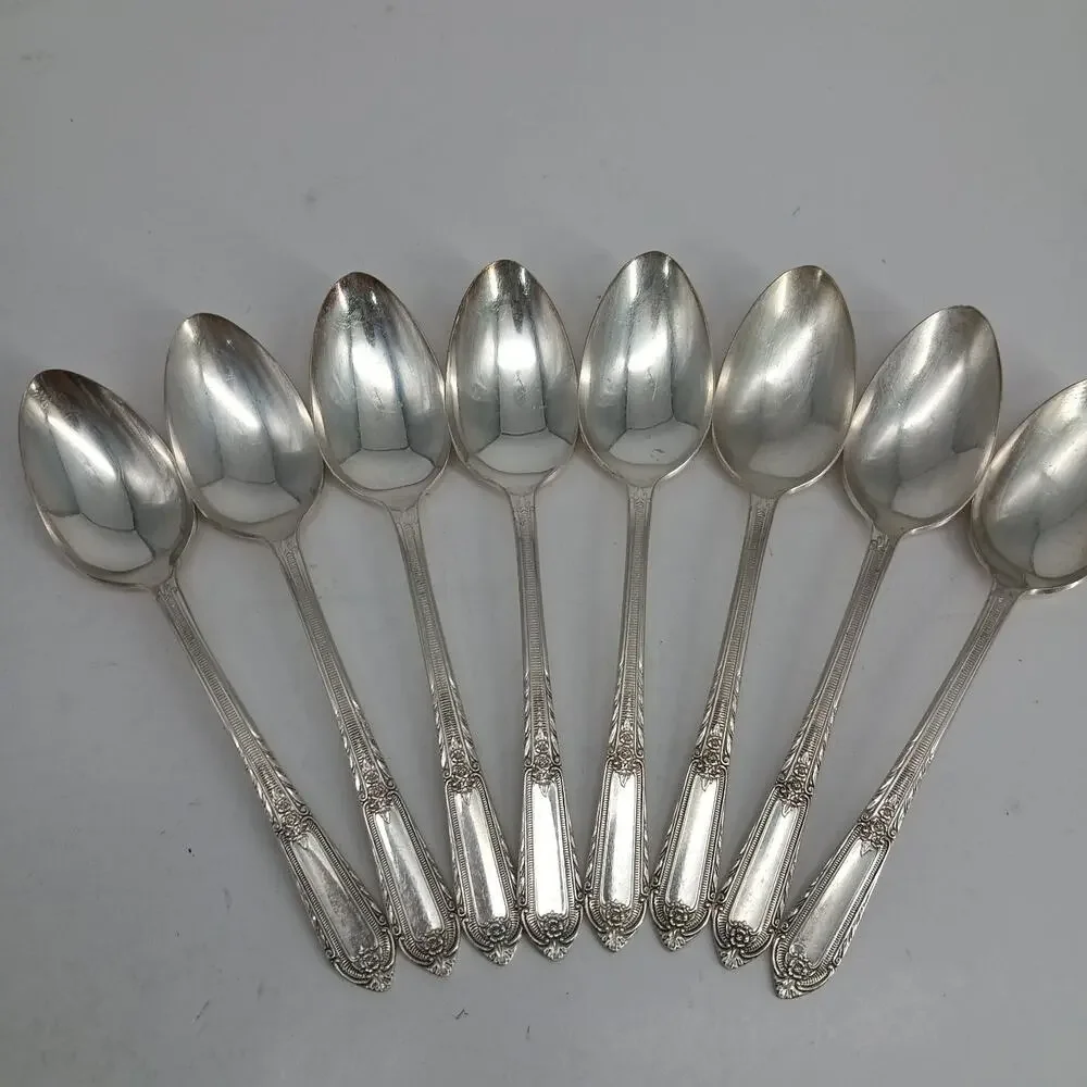 8X Tbsp 1937 Rogers Silverplate Cotillion Collection Oval Table Spoons